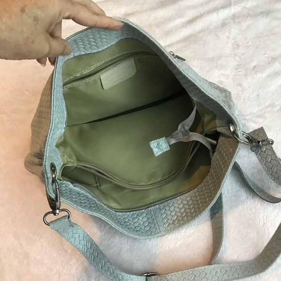 BORSE IN PELLE Genuine Leather Made in Italy Purse shoulder Bag Gray Woven - Picture 3 of 15